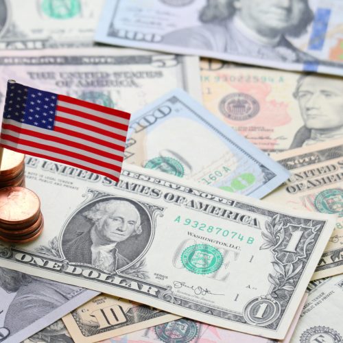 Us,Flag,Sign,And,Dollar,Cash,Banknote,And,Coin,Background,